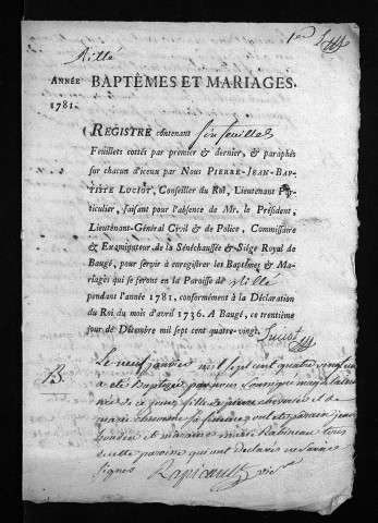 Baptêmes, mariages, 1781