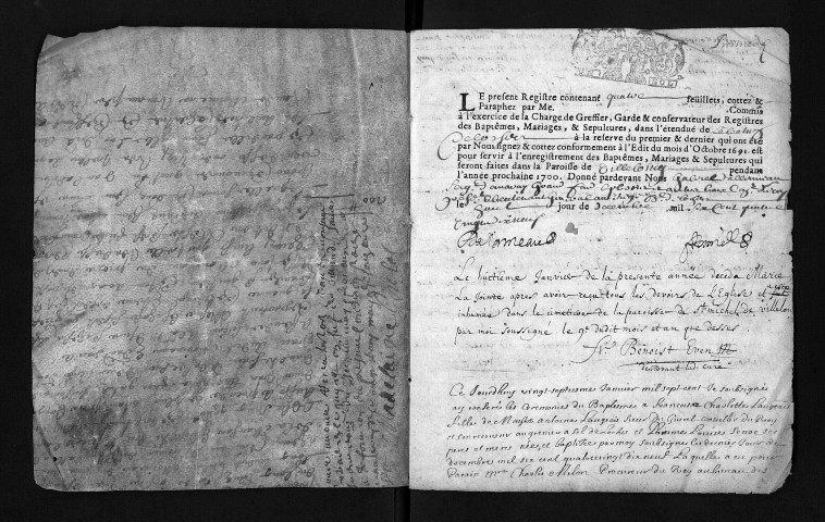 Baptêmes, mariages, sépultures, 1700-1701 - L'année 1699 est lacunaire dans la collection du greffe