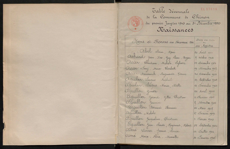 Naissances, mariages, décès