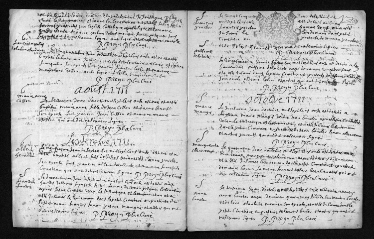 Baptêmes, mariages, sépultures, 1711