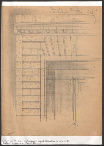 Portail du 1 rue de Clocheville détruit lors de l'incendie de juin 1940 : relevé et dessin de Marcel Boille.