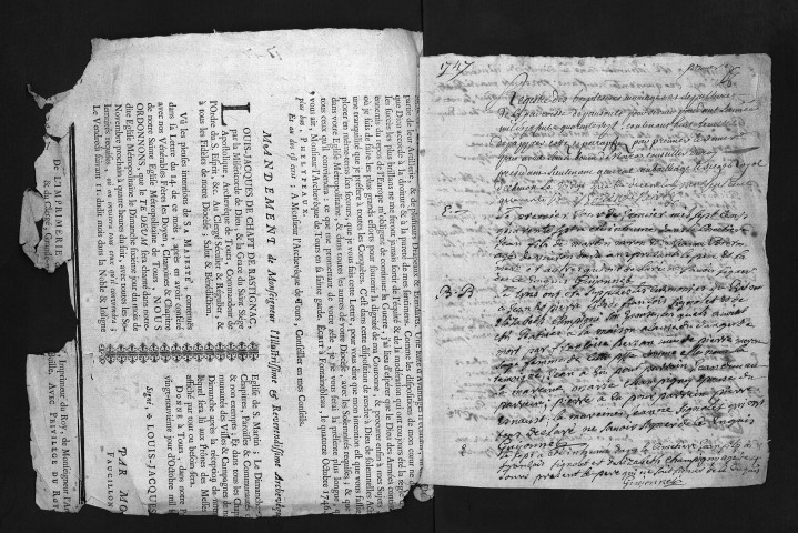 Collection du greffe. Baptêmes, mariages, sépultures, 1747