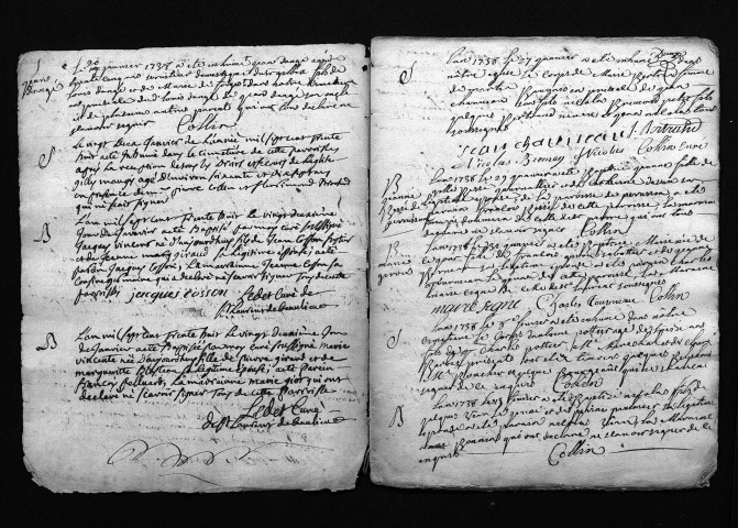 Collection du greffe. Baptêmes, mariages, sépultures, 1738