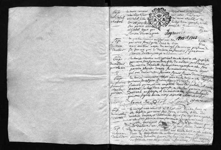 Collection communale. Baptêmes, mariages, sépultures, 1733-8 février 1735
