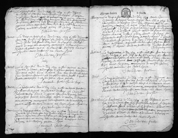 Collection du greffe. Baptêmes, mariages, sépultures, 1679 - Les années 1677-1678 sont lacunaires dans cette collection