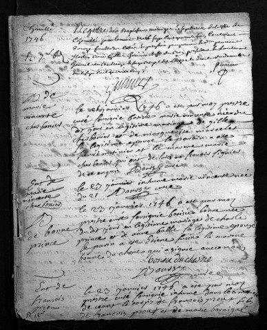Collection du greffe. Baptêmes, mariages, sépultures, 1746-1747