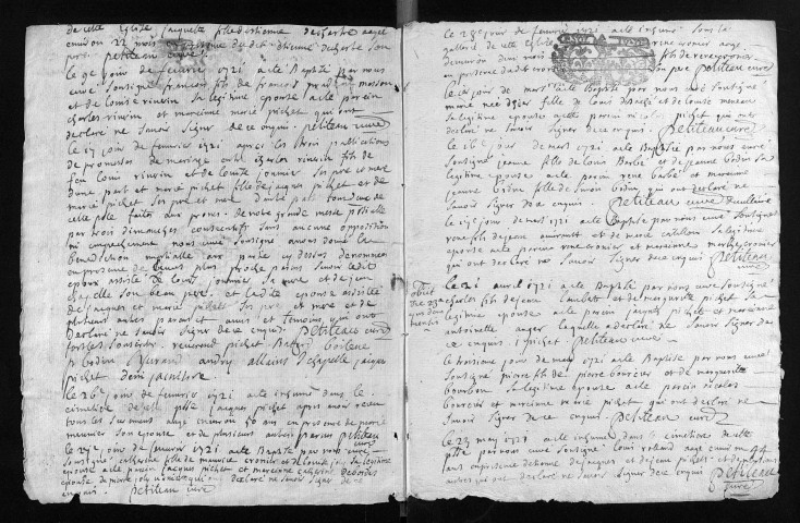 Baptêmes, mariages, sépultures, 1721