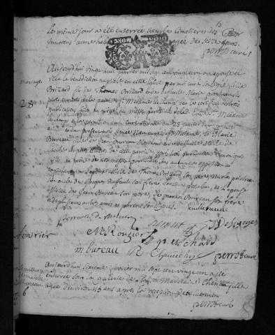 Collection communale. Baptêmes, mariages, sépultures, 1721