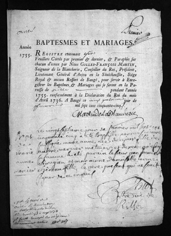 Baptêmes, mariages, 1755