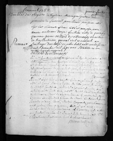 Collection du greffe. Baptêmes, mariages, sépultures, 1762