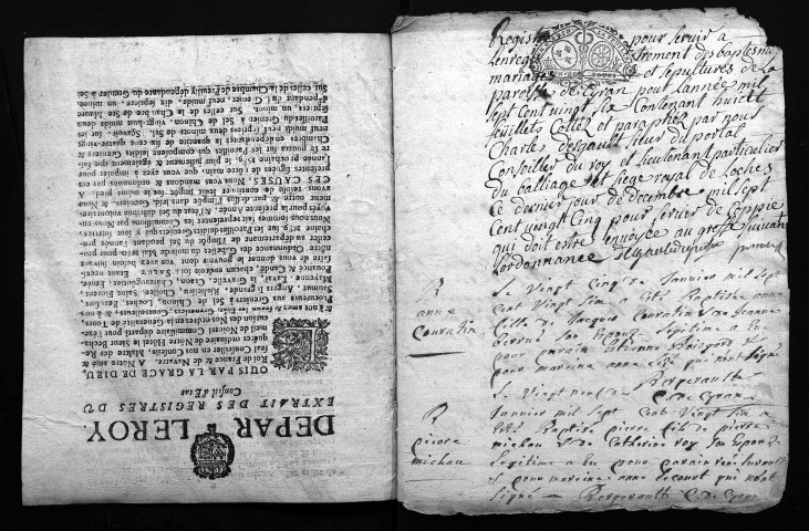 Collection du greffe. Baptêmes, mariages, sépultures, 1726