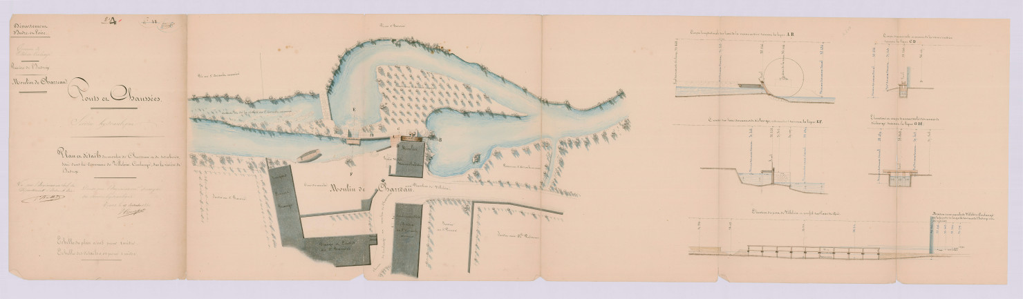 Plan et détails du moulin de Charreau et de ses abords (19 septembre 1850)