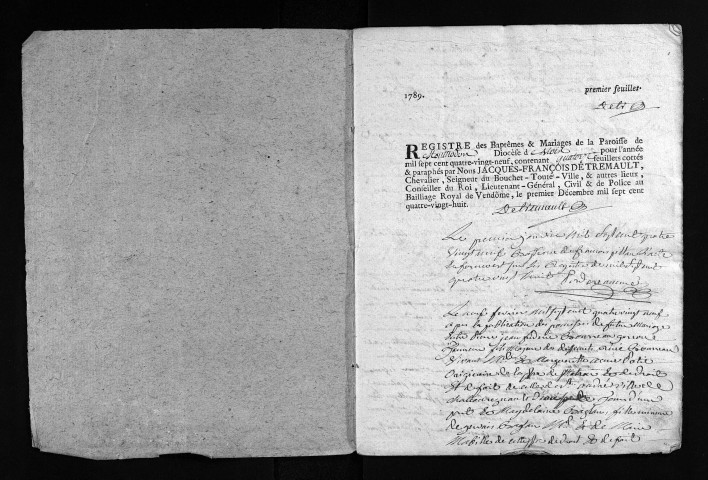 Collection du greffe. Baptêmes, mariages, 1789