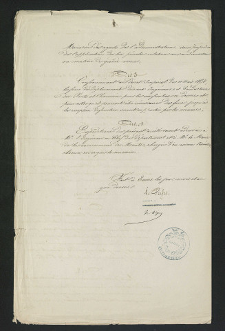 Travaux réglementaires pour les moulins de Breuil et des Fleuriaux. Mise en demeure d'exécution (29 février 1856)