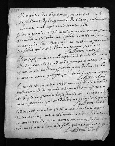 Collection du greffe. Baptêmes, mariages, sépultures, 1736 - Les années 1708-1735 sont lacunaires dans cette collection