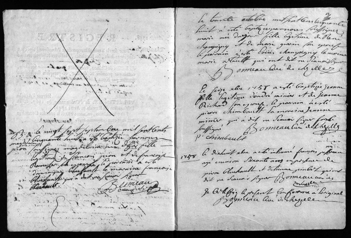 Collection du greffe. Baptêmes, mariages, sépultures, 1758