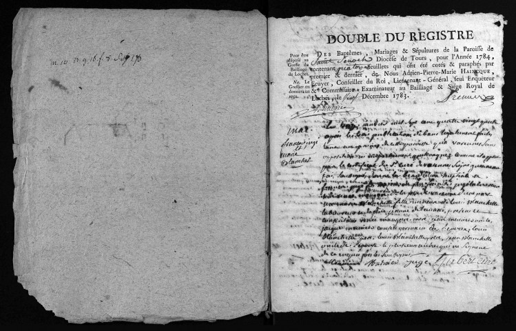 Baptêmes, mariages, sépultures, 1784-1785