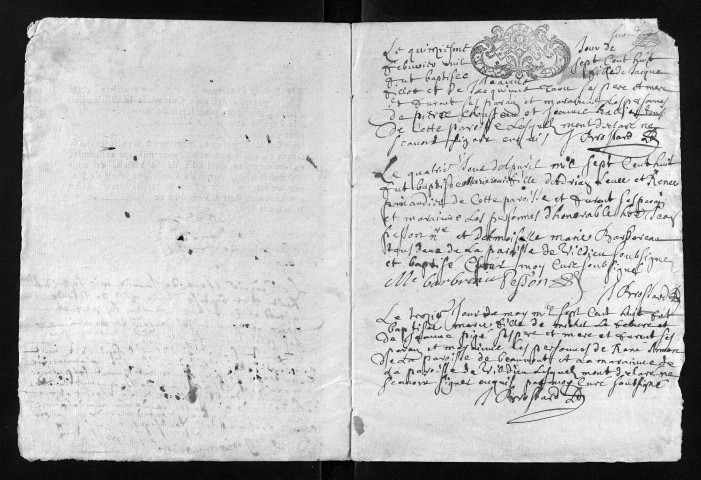 Collection du greffe. Baptêmes, mariages, sépultures, 1708 - L'année 1707 est lacunaire dans cette collection