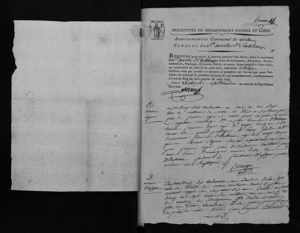Étableaux. Naissances, mariages, décès, an XII-1821 (date de rattachement à la commune du Grand-Pressigny).