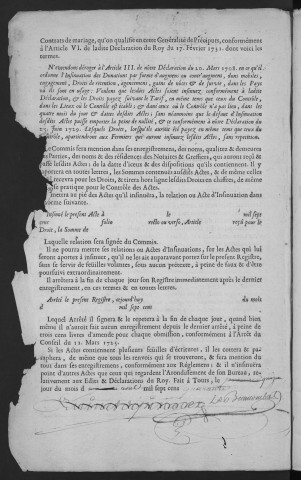 Centième denier et insinuations suivant le tarif (23 janvier 1749-12 janvier 1750)