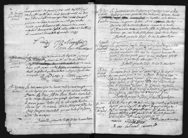 Collection communale. Baptêmes, mariages, sépultures, 1720-1721. Contient aussi 2 actes de 1723