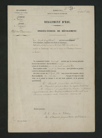 Vérification de la conformité des travaux au règlement d'eau, visite de l'ingénieur (25 avril 1860)