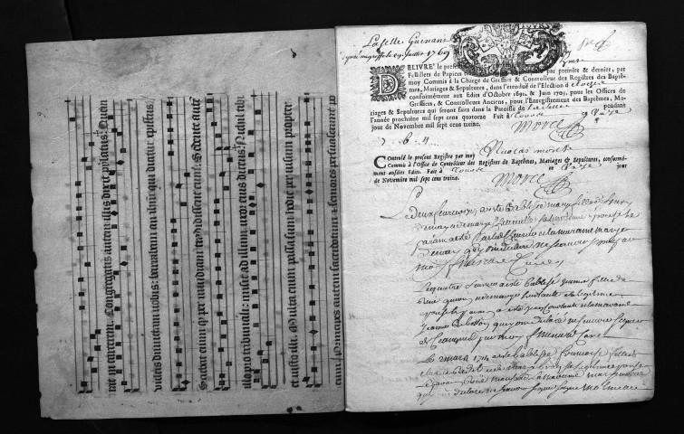 Collection du greffe. Baptêmes, mariages, sépultures, 1714 - Lacunes
