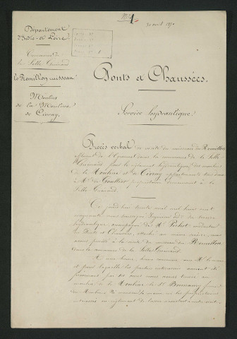 Documents relatifs au règlement d'eau des moulins de la Mouline et de Civray (1850-1854)