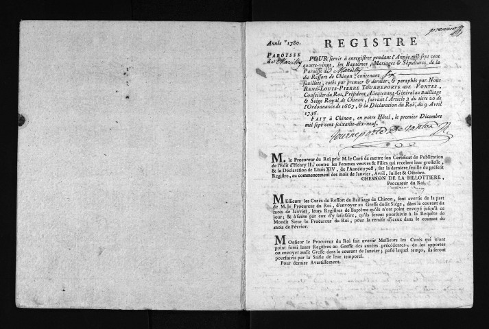 Collection du greffe. Baptêmes, mariages, sépultures, 1780-1781