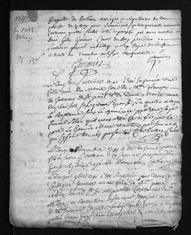 Baptêmes, mariages, sépultures, octobre 1741-1742