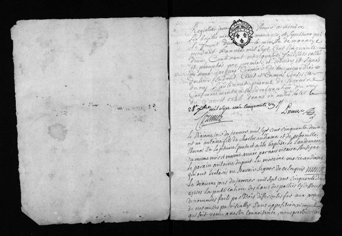 Collection du greffe. Baptêmes, mariages, sépultures, 1752