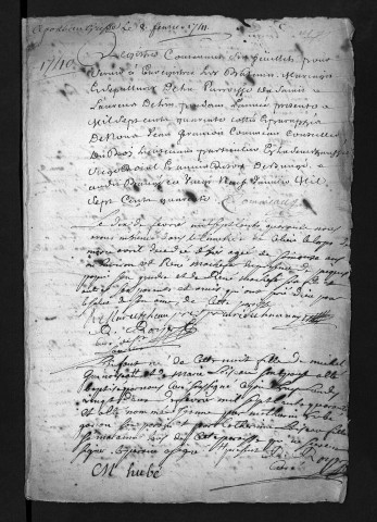 Collection du greffe. Baptêmes, mariages, sépultures, 1740