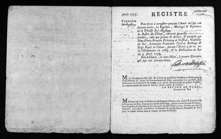 Baptêmes, mariages, sépultures, 1773