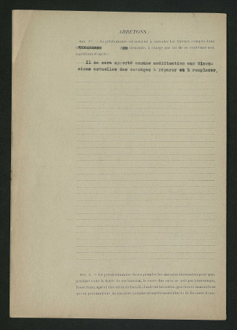 Arrêté portant qu'il ne sera apporté aucune modification aux dimensions du grand vannage du moulin à réparer (23 novembre 1921)