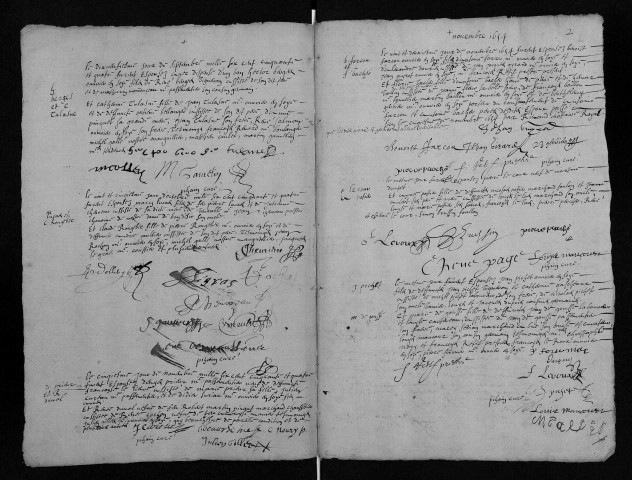 Collection communale. Mariages, 31 août 1654-21 novembre 1667 (ff. 1-90) ; baptêmes, 22 mai 1665-décembre 1667 (ff. 91-116)