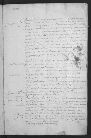 Centième denier (14 juin 1705-24 janvier 1706) et insinuations suivant le tarif (23 juillet 1705-26 janvier 1706)