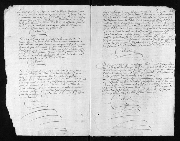 Collection du greffe. Baptêmes, mariages, sépultures, 1672-1673 - L'année 1671 est lacunaire dans cette collection