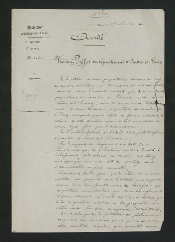 Plainte des riverains, décision de l'administration (13 août 1860)