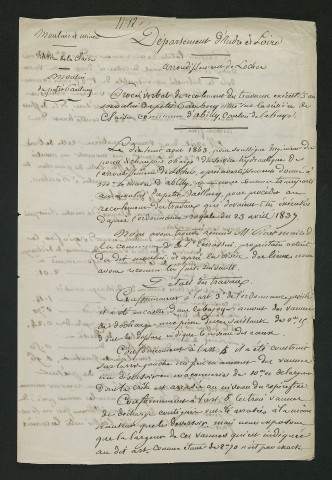 Procès-verbal de récolement des travaux exécutés (18 août 1843)