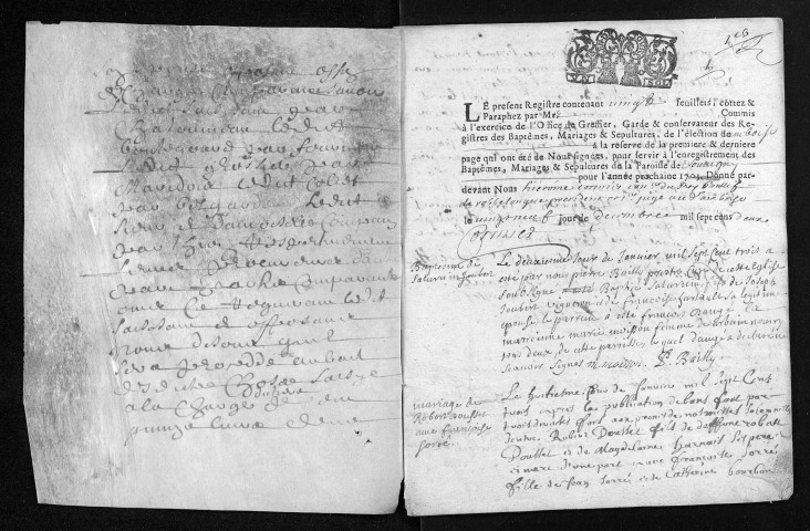 Collection du greffe. Baptêmes, mariages, sépultures, 1703 - Les années 1699-1702 sont lacunaires dans cette collection