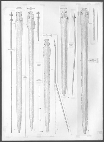 Epées : 14 planches, papier ; 6 dessins, calque.