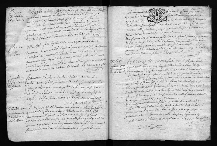 Collection communale. Baptêmes, mariages, sépultures, décembre 1745-1748