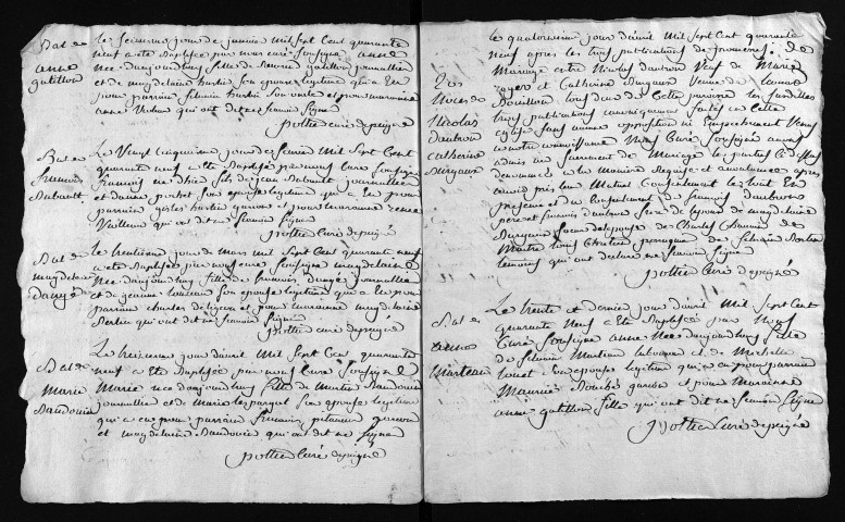 Collection du greffe. Baptêmes, mariages, sépultures, 1749