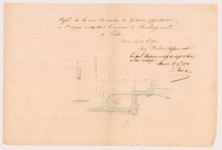 Plan de la roue du moulin (25 octobre 1830)