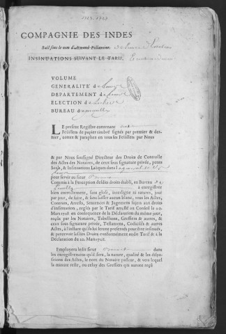 Centième denier et insinuations suivant le tarif (24 avril 1723-15 avril 1727)