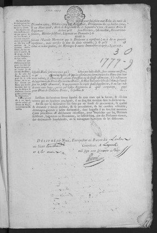 Centième denier (7 mai 1777-2 septembre 1779) et insinuations suivant le tarif (7 mai-23 septembre 1777)