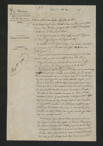 Arrêté préfectoral rejetant la demande la construction d'une nouvelle roue au moulin (18 mai 1825)
