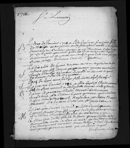 Baptêmes, mariages, sépultures, 1712