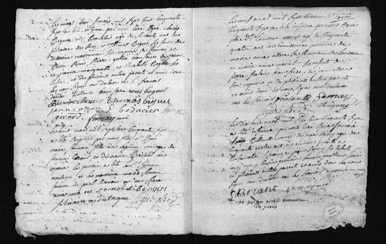 Collection du greffe. Baptêmes, mariages, sépultures, 26 janvier-2 septembre 1757