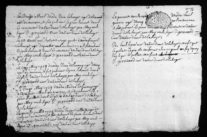 Collection du greffe. Baptêmes, mariages, sépultures, 1724 - L'année 1723 est lacunaire dans cette collection